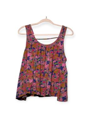 Women’s Natural Life Free Spirit tank top in rust floral print, size medium